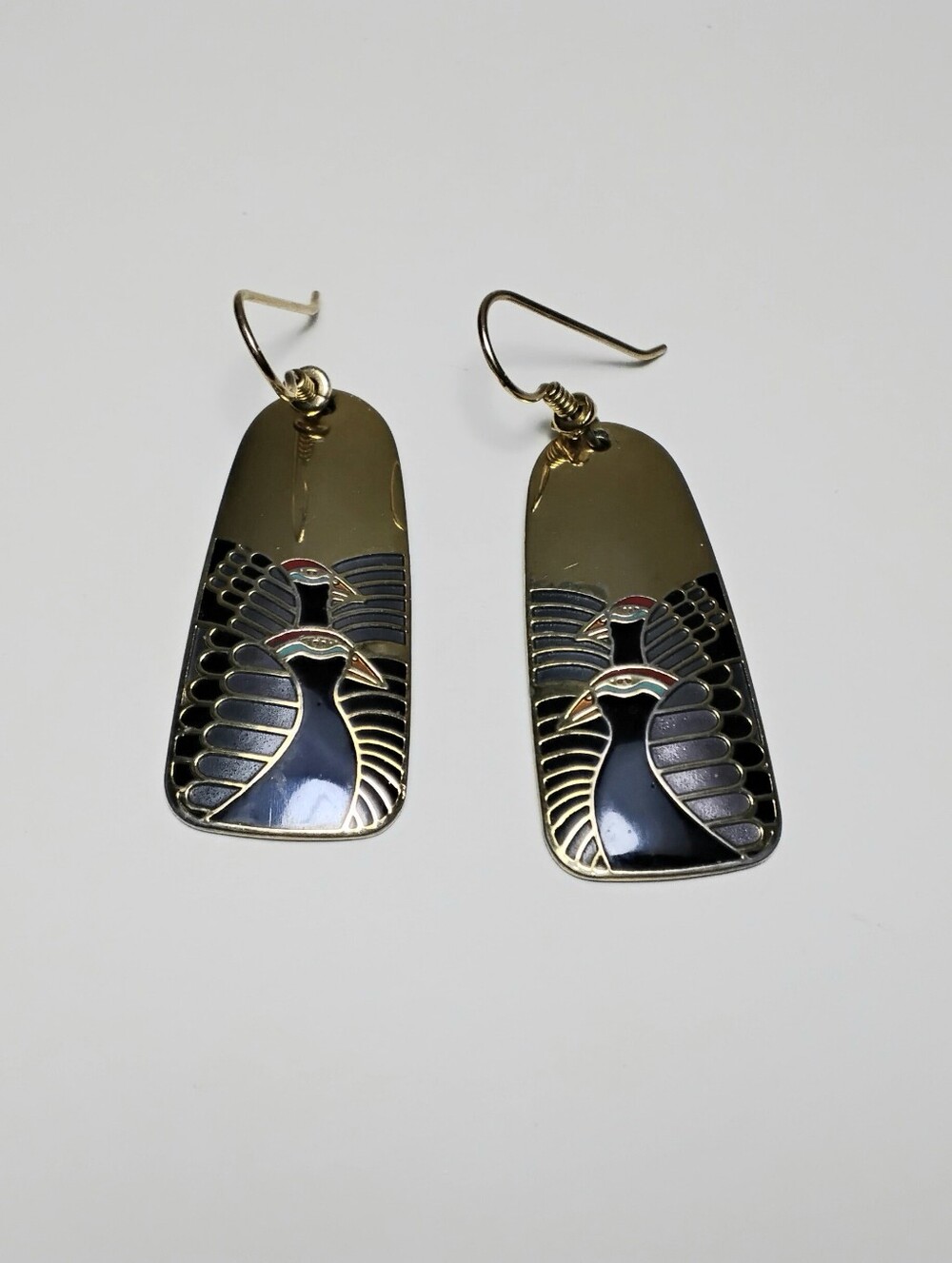 Vintage Laurel Burch "MoonDoves" Gold Tone dangle earrings